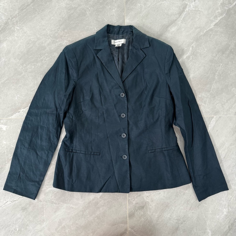 Women’s Nine West Linen Long Sleeve Button Down Blazer Jacket Size 10